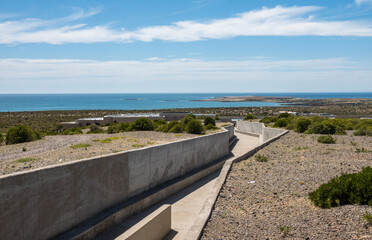 Concrete pathway to overlook point for tourists at Punta Tombo penguin sanctuary