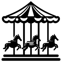 Carousel, Amusement park icon set, black and white