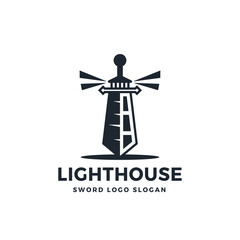 Lighthouse Sword Logo Vector Icon Illustration