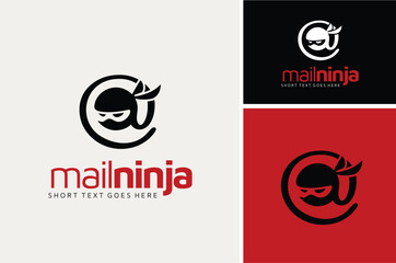 Japanese Ninja Head Mask with At Asperand Symbol for Mail E-Mail Address Internet Website Icon logo design © Foonaz