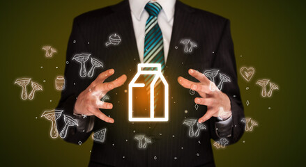 Hand holding food related icons