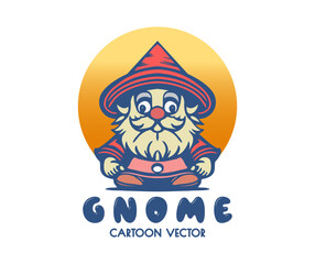 Vector cartoon symmetrical funny little gnome. Logo, icon or sticker on a white isolated background.