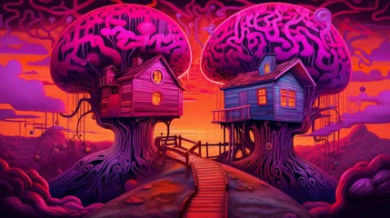 Foto op Canvas AI Generated Art of Magenta illustrations of brains and cordyceps could be nice decorations or backgrounds © alhaitham