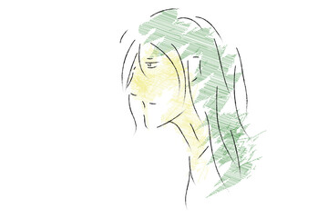 緑の髪の青年のスケッチ絵