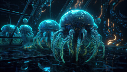 Swarms of Space squids. created using Generative Ai