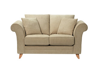 Comfortable and stylish linen fabric sofa isolated on white background