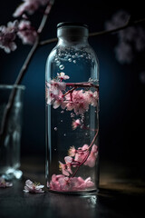 Sakura in a bottle of glass. created using Generative Ai