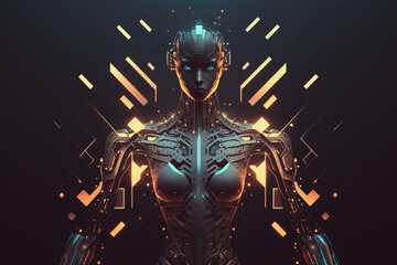Abstract the Growing Electronic Circuit and Ai Humanoid, Generative Ai
