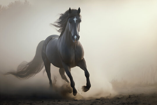 Photo horse running in the paddock on the sand in summer animals on the ranch sunset