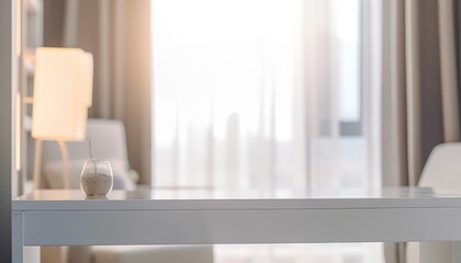 White empty table with modern living room in the morning. Generative AI