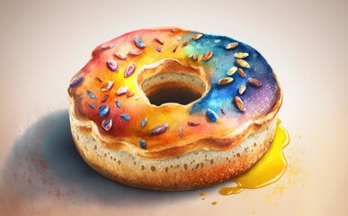 A drawn bagel or doughnut on white background watercolor pastry illustrations Generative AI