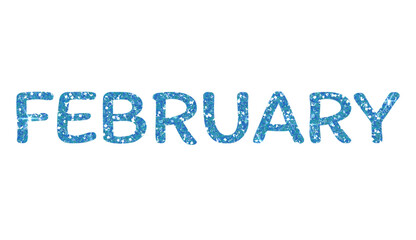 Blue glitter FEBRUARY Letters Icon. February sign. Design for decorating, background, wallpaper, illustration.