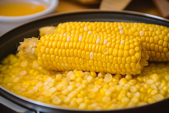 Cooked corn in the pot. June celebration, Corn Sao Joao party Junina brazilian nordeste canjica pamonha