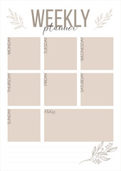 Minimalistic weekly planner for diary scrapbooking
