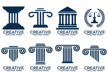 Law firm logo set. Law office logotypes set with scales of justice. Symbols of legal centers or law advocates. Scales of justice icons