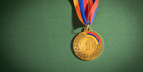 Medal awards for winner on the green background.