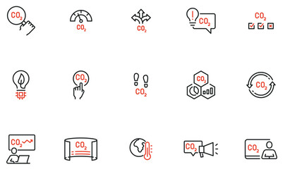 Vector Set of Linear Icons Related to Increasing Environmental Pollution. Level and Measurement of Carbon Dioxide. Mono Line Pictograms and Infographics Design Elements - part 2