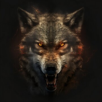 Snarling Wolf Head Emblem Generative AI