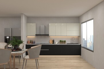 Built in Kitchen with living room