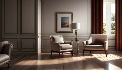 Modern interior design of scandinavian apartment, living room with sofa over the wall. Home interior Generative AI