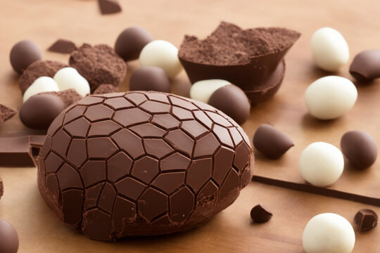 Chocolate day 2023 with big chocolate egg and candies on the table