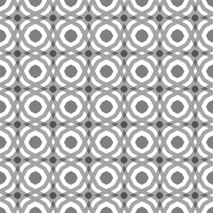 Abstract polyhedron seamless pattern. Transparency grey geometry circle elements on white background