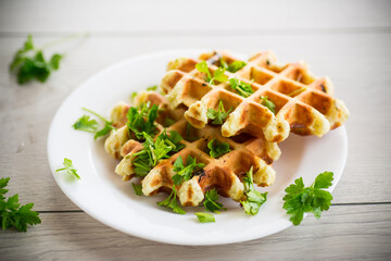 fried Belgian vegetable waffles with spices and herbs