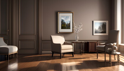 Modern interior design of scandinavian apartment, living room with sofa over the wall. Home interior Generative AI