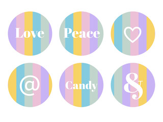 Colorful stickers with pastel colors. Gentle rainbow sticker pack.