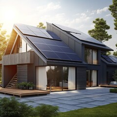 Constructed homes with solar panels on the roof.Generative AI