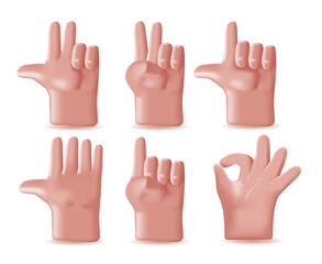 Fototapeta premium Hand Fisted emoji cartoon style 3D. 3d hands icon set. Cartoon style hands gestures. Vector realistic illustration.