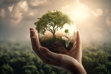 Fototapeta premium hands holding a green plant