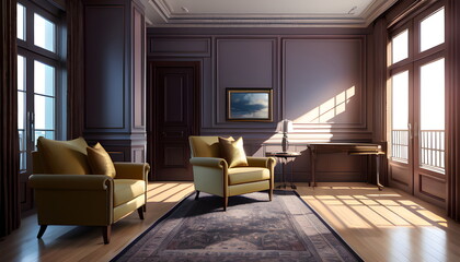 Modern interior design of scandinavian apartment, living room with sofa over the wall. Home interior Generative AI