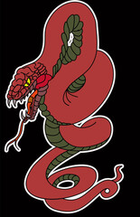 Red snake vector.Lampropeltis triangulum vector.Sticker and hand drawn snake for tattoo.Red snake Reptile on white background.