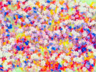 Impressionistic abstract of spring flowers in profusion in an ornamental garden, with digital remix and painting effects
