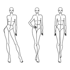 Sketch of Slim Posing Models. Vector Illustration of Beautiful Fashionable Women. Fashion Figures Girls Template