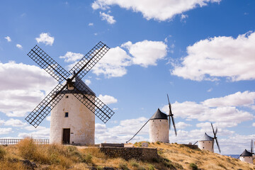 Series of windmills of Consuegra, in the places of the rue of Cervantes for his book Don Quiscotte