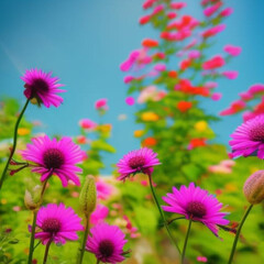 Pink flowers in blue sky