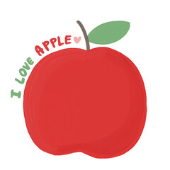 Red apple drawing with oil color on white background.