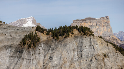 mountain landscape with view on the Grand Veymont and the Mont Aiguille, Vercors, France