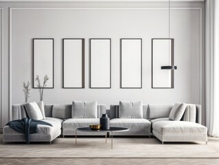 .Modern stylish interior living room with mock up frame. Generative AI.