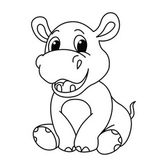 Funny hippo cartoon characters vector illustration. For kids coloring book.