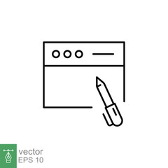 Blog writing icon. Simple outline style. Web page with pen, Journalism concept. Thin line symbol. Vector illustration isolated on white background. EPS 10.