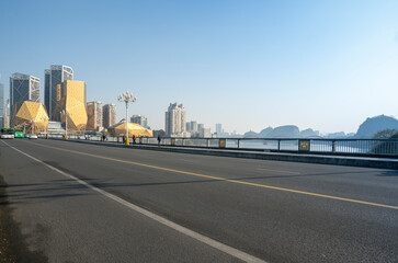 Fototapeta premium Highway and Liuzhou City Skyline, Guangxi, ChinaHighway and Liuzhou City Skyline, Guangxi, China