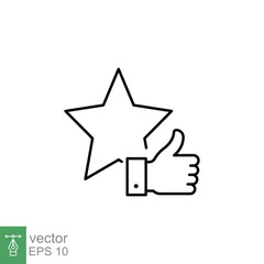 Star and hand thumb up line icon. Like, favourite, love, and testimonials concept. Simple outline style. Vector illustration isolated on white background. EPS 10.