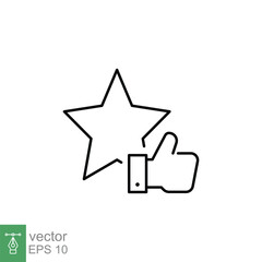 Star and hand thumb up line icon. Like, favourite, love, and testimonials concept. Simple outline style. Vector illustration isolated on white background. EPS 10.