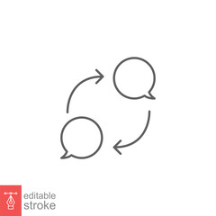 Bubble speech with arrow, feedback line icon. Testimonials and customer relationship management concept. Simple outline style. Vector illustration isolated on white background. Editable stroke EPS 10.