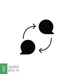 Bubble speech with arrow, feedback icon. Testimonials and customer relationship management. Simple solid style. Silhouette, glyph symbol. Vector illustration isolated on white background. EPS 10.