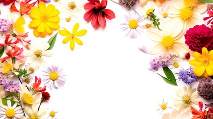 Background of colourful spring flowers with copy space 