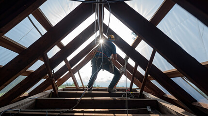 Obraz premium Expert Electrical Installation, Skilled Electrician on a Newly Built Home, Generative AI